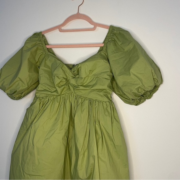 En Saison Green Puff Sleeve Cotton Mini Dress | Ruched Bodice | Size S - Picture 5 of 8